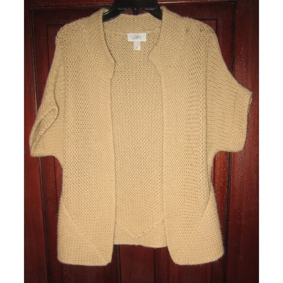 Ann Taylor Loft M Open Cardigan Sweater Jacket Topper Beige Chunky Knit Soft SS - Picture 1 of 3